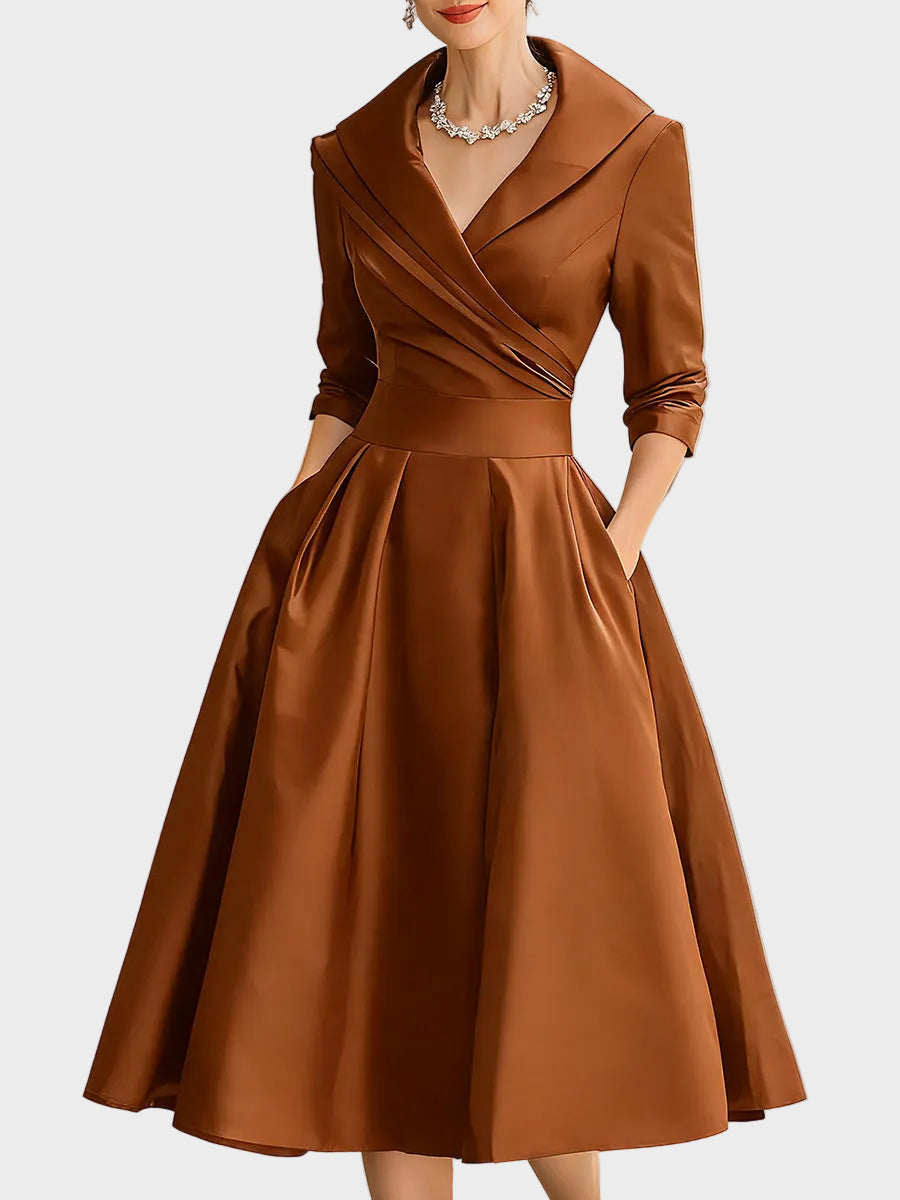 Bella | Vintage-Inspired Σατέν Midi Φόρεμα με Ντραπέ Γιακά