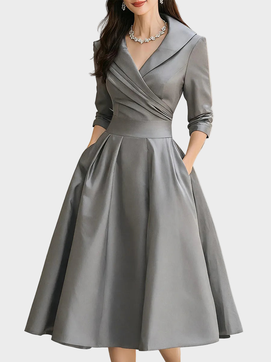 Bella | Vintage-Inspired Σατέν Midi Φόρεμα με Ντραπέ Γιακά