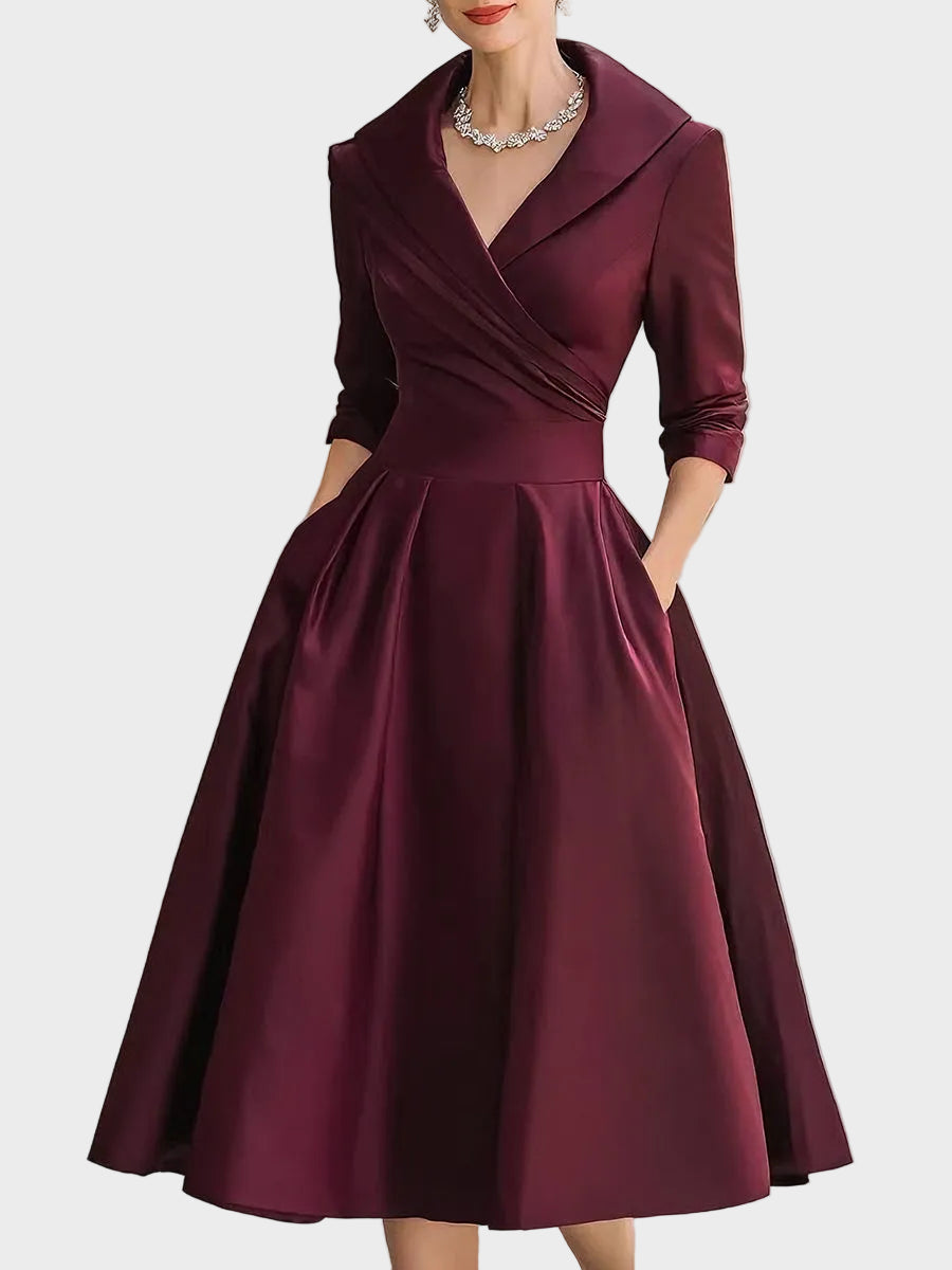 Bella | Vintage-Inspired Σατέν Midi Φόρεμα με Ντραπέ Γιακά