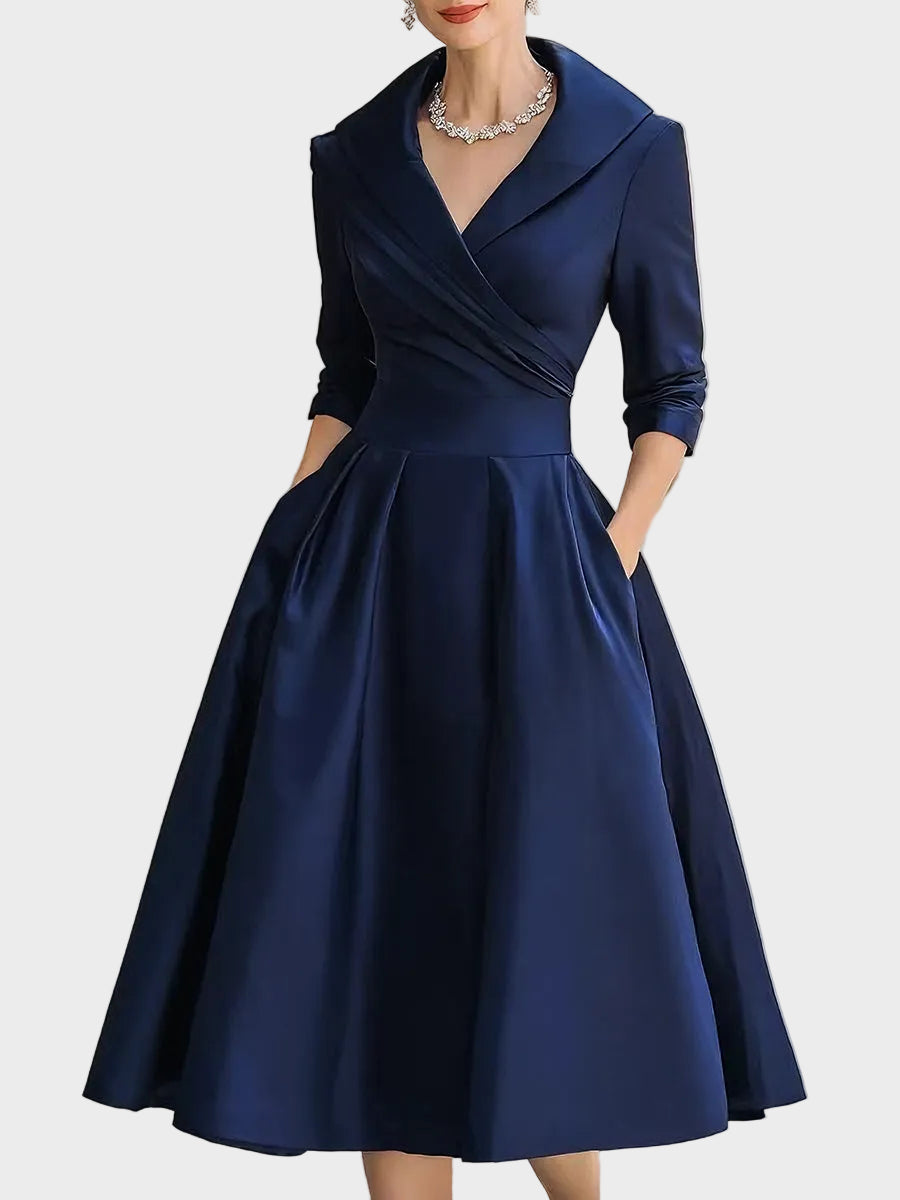 Bella | Vintage-Inspired Σατέν Midi Φόρεμα με Ντραπέ Γιακά
