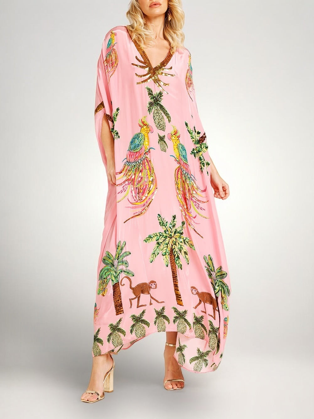 Σαχάρα | Drop Shoulder Μανίκι Coconut Tree Printed Φόρεμα