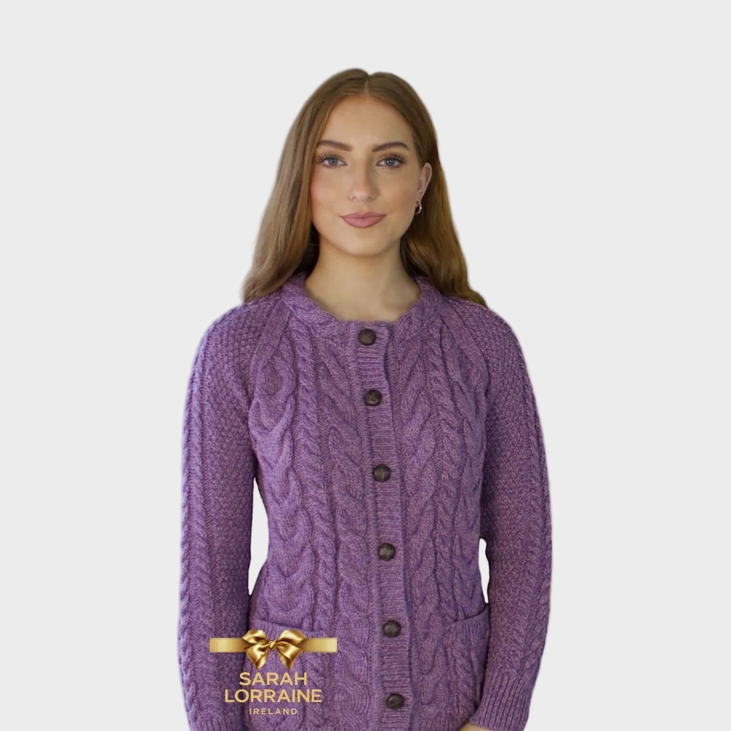 Merino Wool Aran Πλεκτή Ζακέτα - Heather Lilac