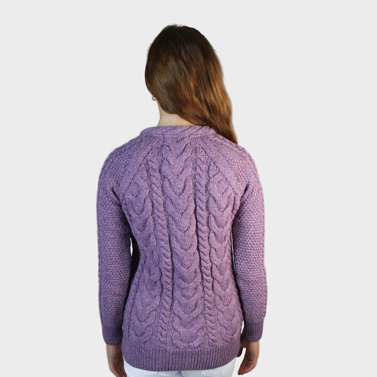Merino Wool Aran Πλεκτή Ζακέτα - Heather Lilac