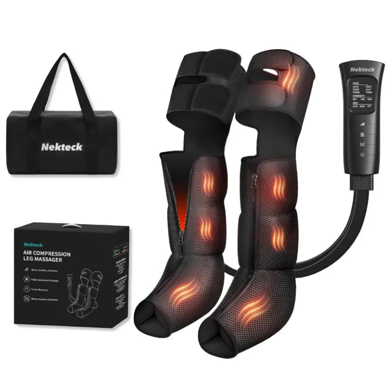 Nekteck Leg Massager for Circulation and Pain Relief Air Compression Foot Calf Thigh Massager with 2 Heat and 3 Vibration 6 Modes 3 Intensities