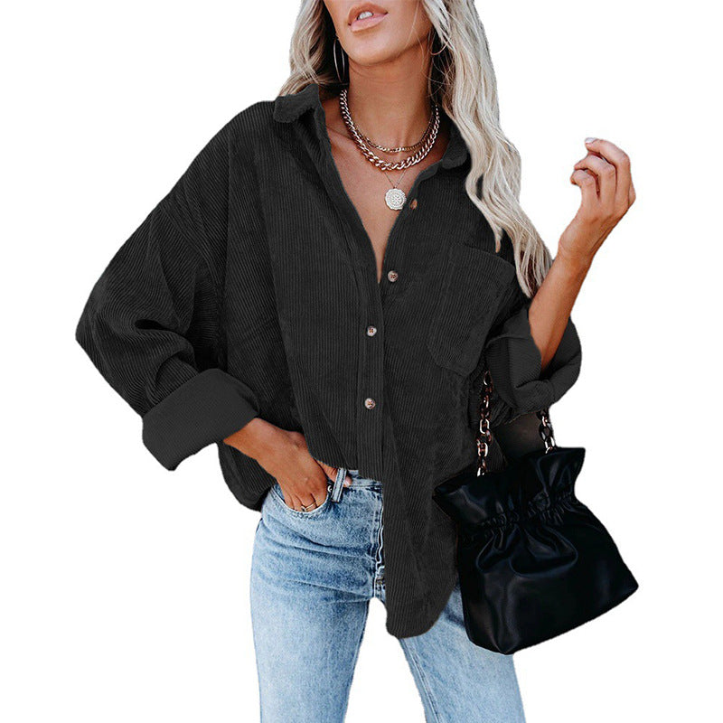 Reina - Oversized Κοτλέ Πουκάμισο με Κουμπιά σε Χαλαρή Γραμμή (Oversized Loose Corduroy Button-Up Shirt)
