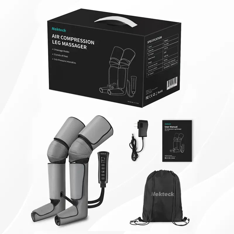 Nekteck Leg Massager for Circulation and Pain Relief Air Compression Foot Calf Thigh Massager with 2 Heat and 3 Vibration 6 Modes 3 Intensities