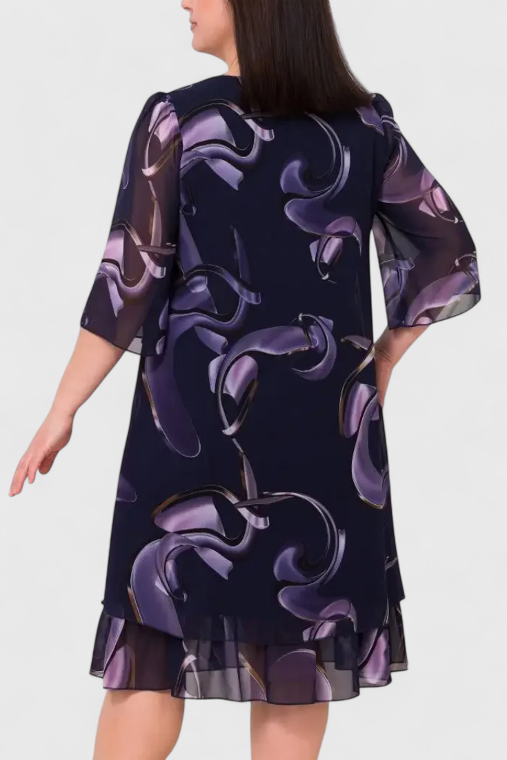 Shriley Φόρεμα από Σιφόν με Στάμπα Midnight Swirl και Ρευστή Σιλουέτα