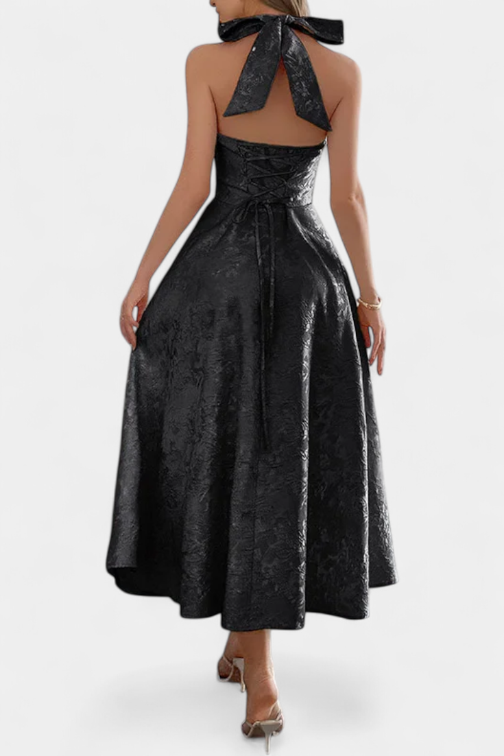 Gilda Φόρεμα Jacquard Midi με Ανοιχτή Πλάτη και Ψηλή Μέση