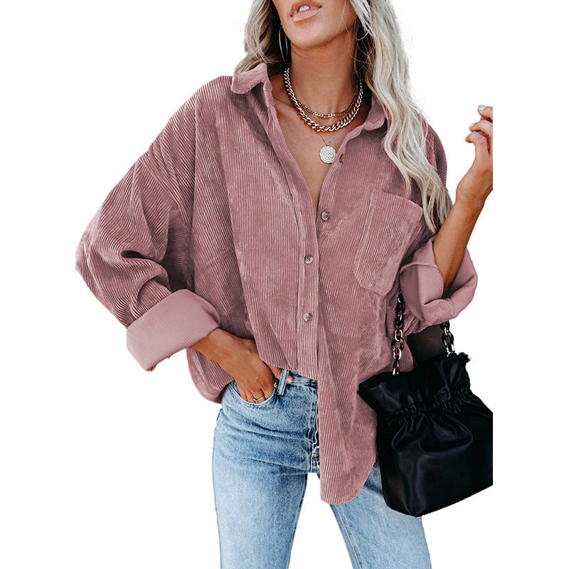 Reina - Oversized Κοτλέ Πουκάμισο με Κουμπιά σε Χαλαρή Γραμμή (Oversized Loose Corduroy Button-Up Shirt)
