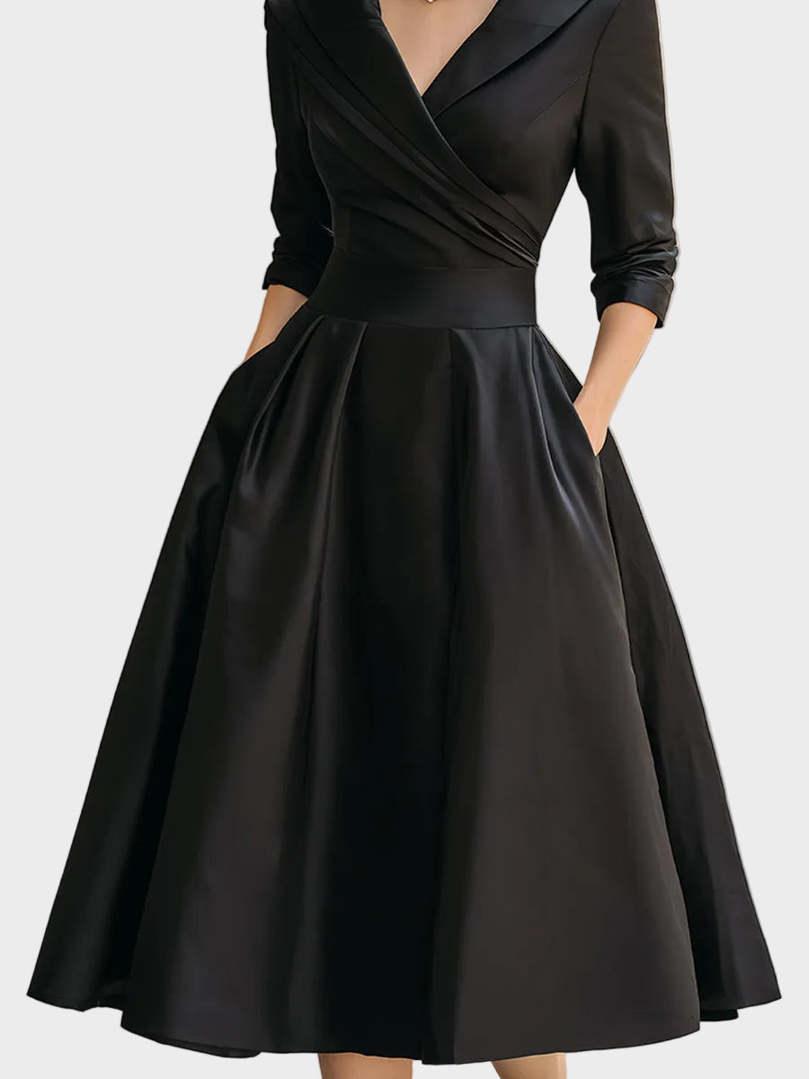 Bella | Vintage-Inspired Σατέν Midi Φόρεμα με Ντραπέ Γιακά