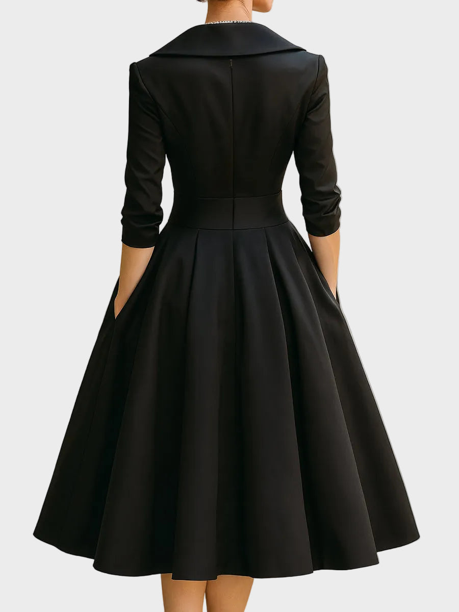 Bella | Vintage-Inspired Σατέν Midi Φόρεμα με Ντραπέ Γιακά