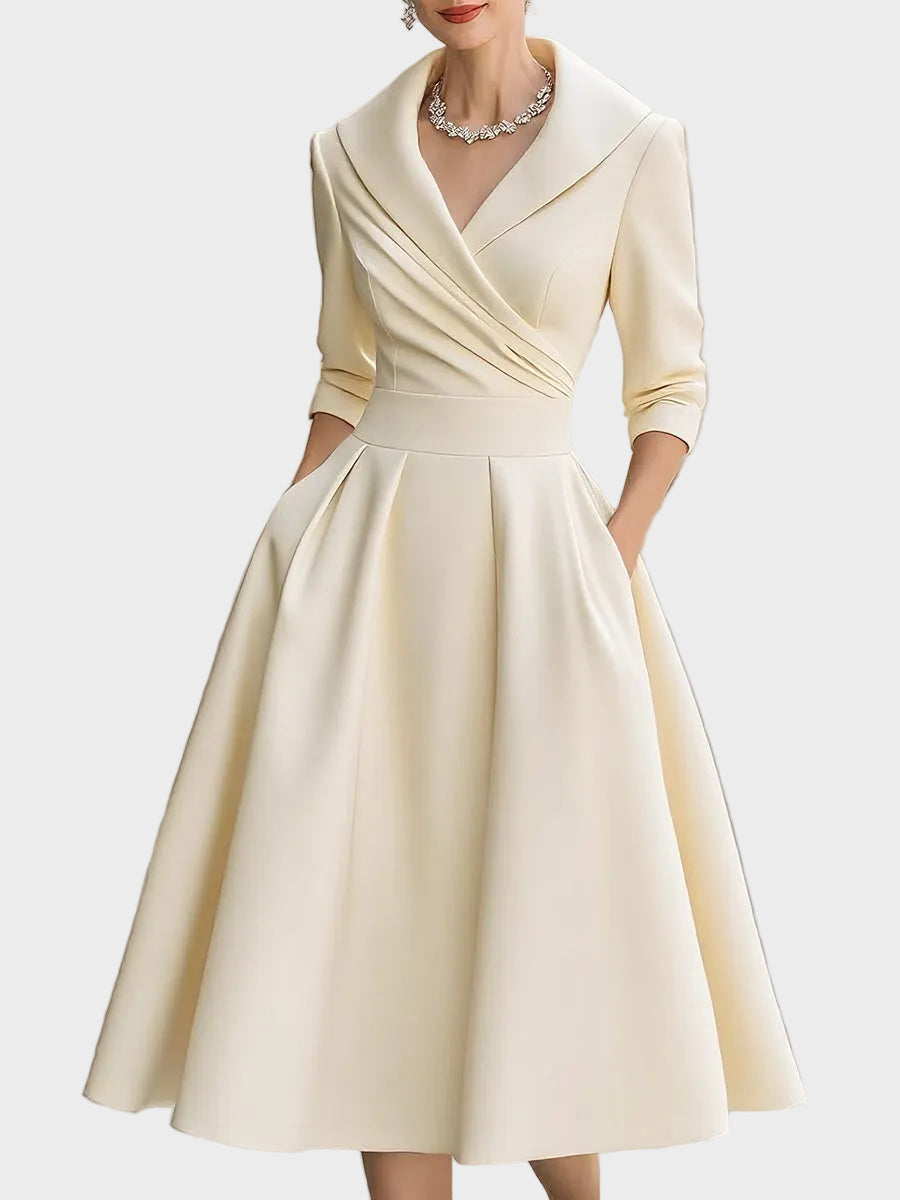 Bella | Vintage-Inspired Σατέν Midi Φόρεμα με Ντραπέ Γιακά