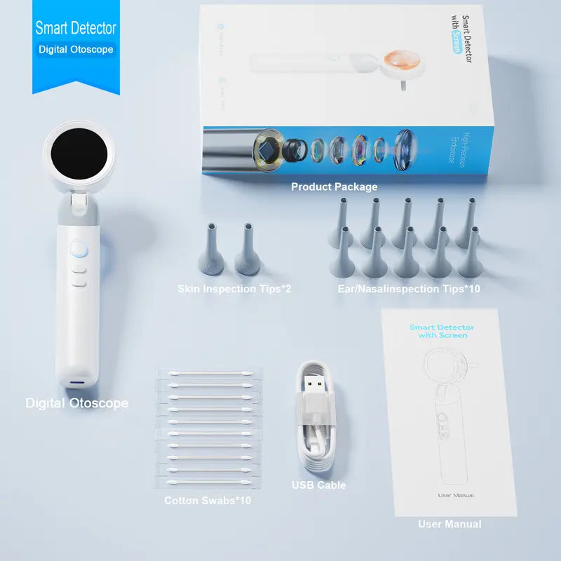 Digital Otoscope with LED Light, 1.4" IPS Screen, 1080P HD Ear Scope for Kids, Adults & Pets, 12 Silicone Specula Tips, Photo & Video Recording, Type-C Rechargeable Ear Wax Removal Tool