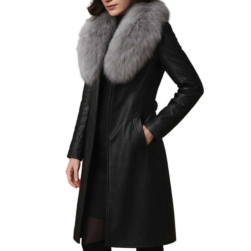 Vittoria - Δερμάτινο Παλτό με Γούνινη Λεπτομέρεια (Fur-Trim Leather Coat)