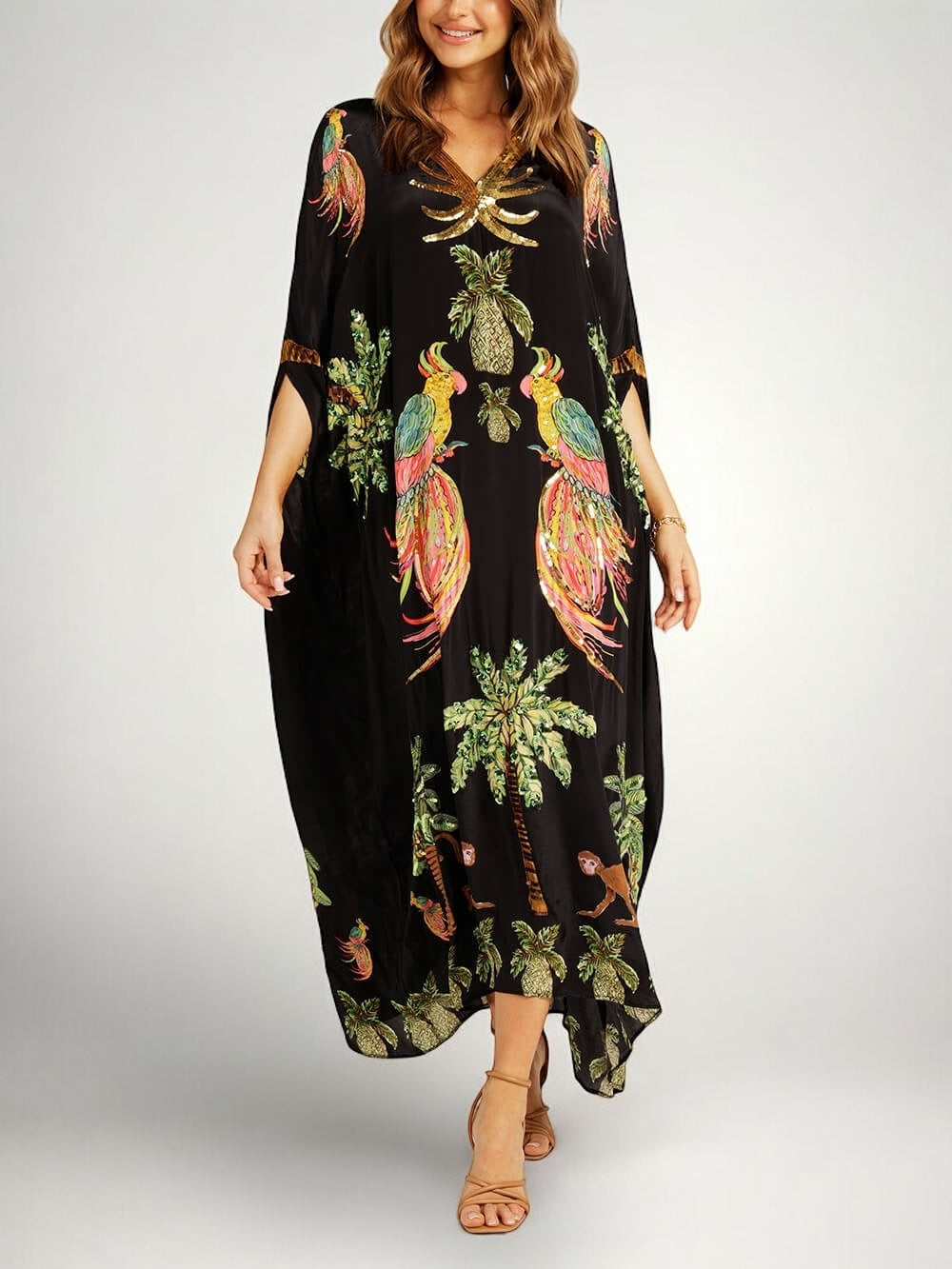 Σαχάρα | Drop Shoulder Μανίκι Coconut Tree Printed Φόρεμα