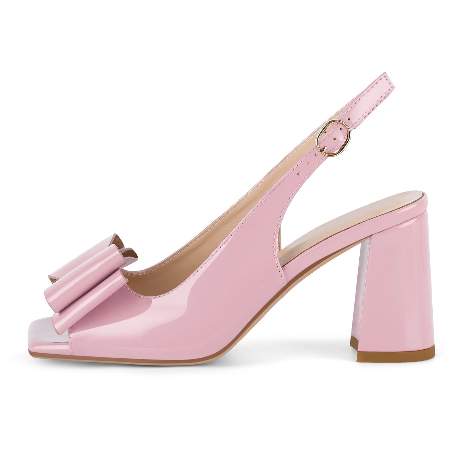 Tahlia | Πέδιλα με Χοντρό Τακούνι, Slingback, Φιόγκο και Ανοιχτή Μύτη