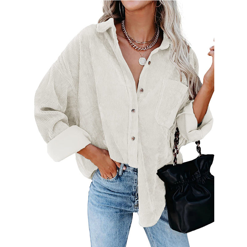 Reina - Oversized Κοτλέ Πουκάμισο με Κουμπιά σε Χαλαρή Γραμμή (Oversized Loose Corduroy Button-Up Shirt)