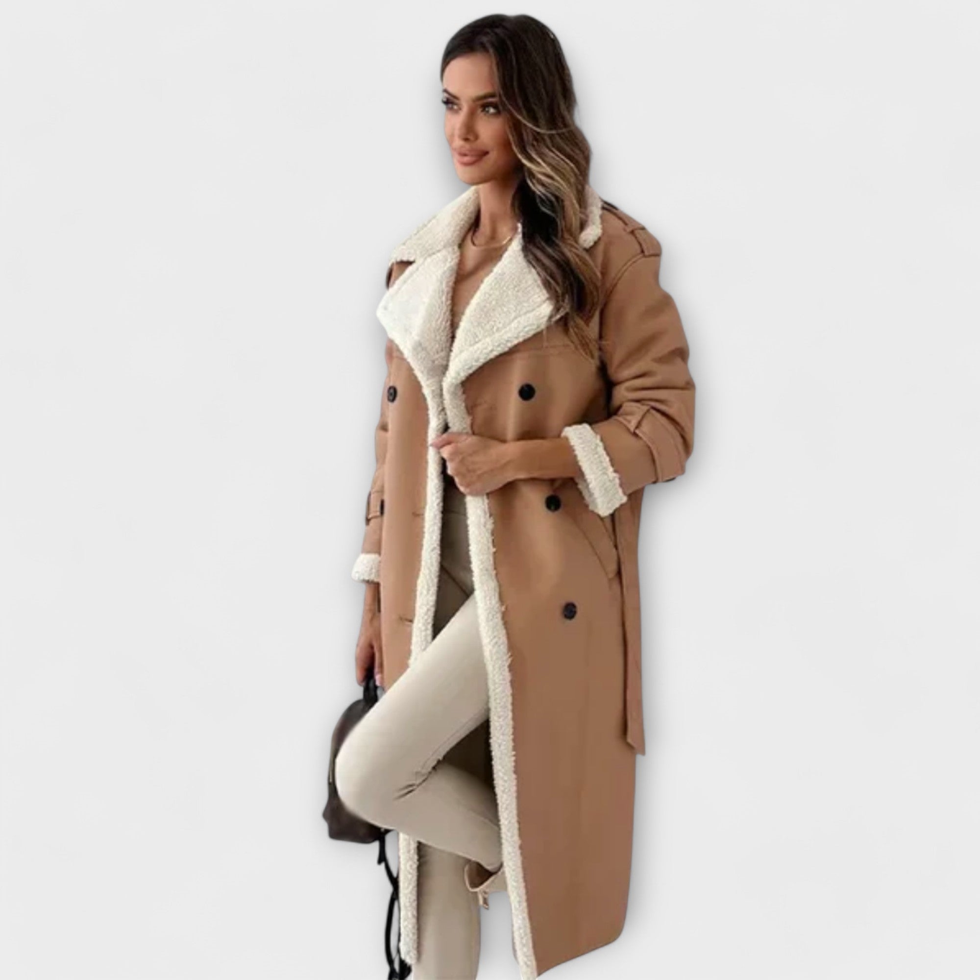 Μαρία – Κλασικό μακρύ παλτό με επένδυση από fleece και γιακά από γούνα