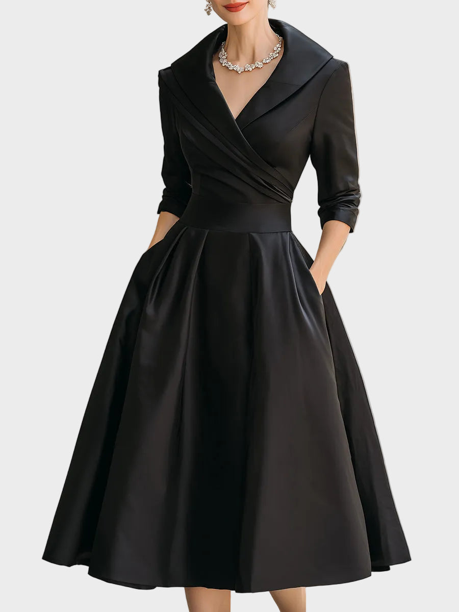 Bella | Vintage-Inspired Σατέν Midi Φόρεμα με Ντραπέ Γιακά