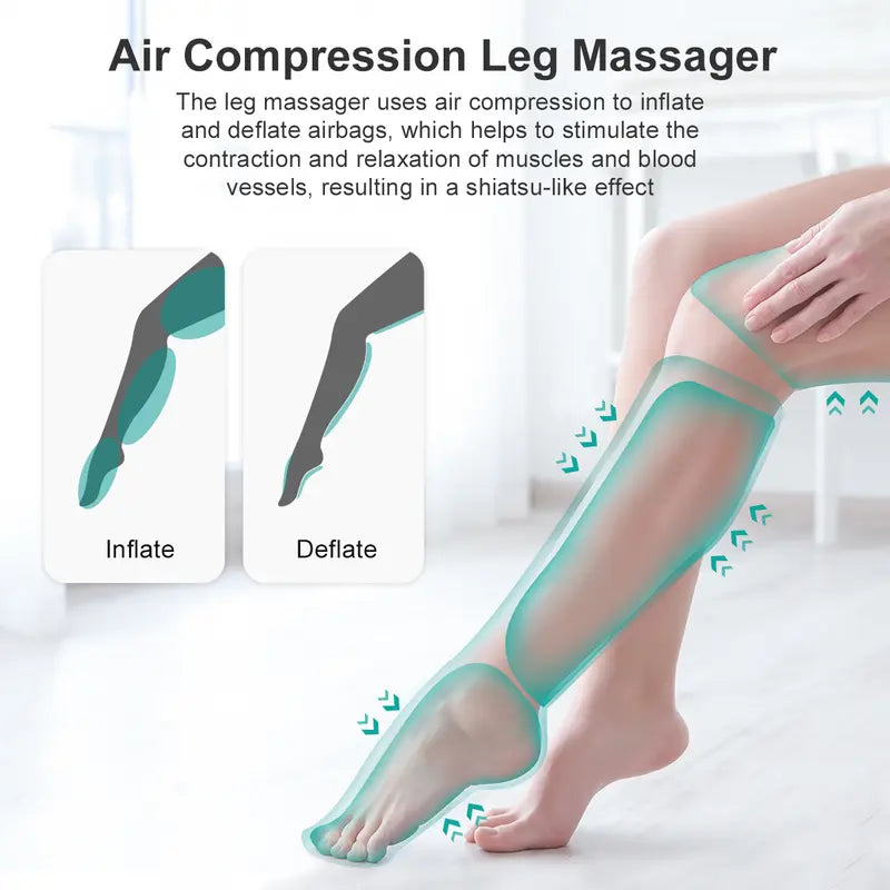 Nekteck Leg Massager for Circulation and Pain Relief Air Compression Foot Calf Thigh Massager with 2 Heat and 3 Vibration 6 Modes 3 Intensities