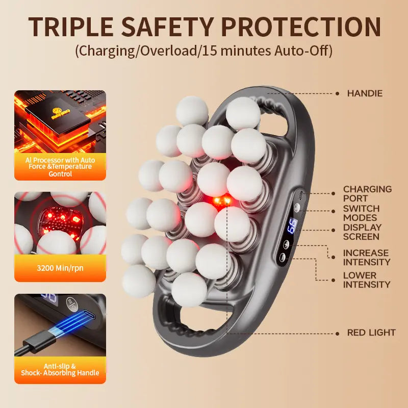 BENBO 20-Ball Massage Gun Quiet Muscle Massager for Back, Shoulders, Legs & Feet