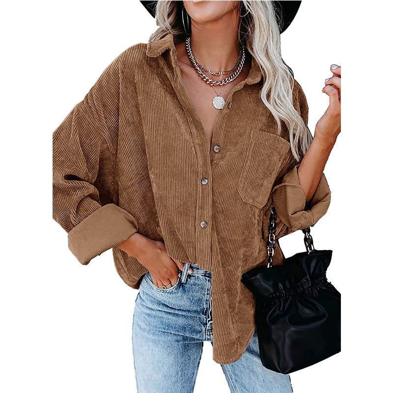 Reina - Oversized Κοτλέ Πουκάμισο με Κουμπιά σε Χαλαρή Γραμμή (Oversized Loose Corduroy Button-Up Shirt)