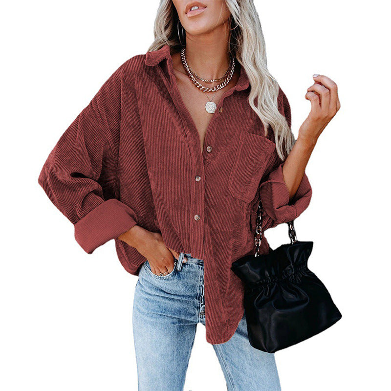 Reina - Oversized Κοτλέ Πουκάμισο με Κουμπιά σε Χαλαρή Γραμμή (Oversized Loose Corduroy Button-Up Shirt)