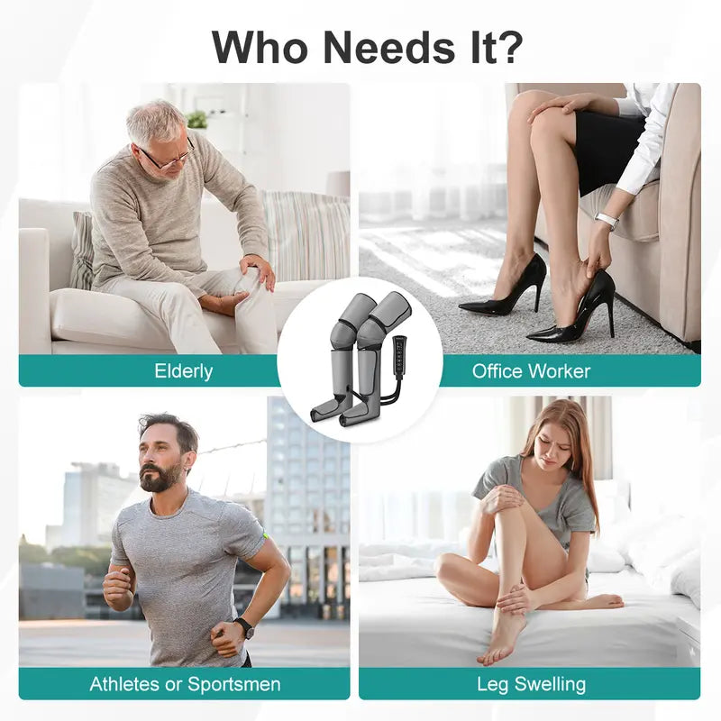 Nekteck Leg Massager for Circulation and Pain Relief Air Compression Foot Calf Thigh Massager with 2 Heat and 3 Vibration 6 Modes 3 Intensities
