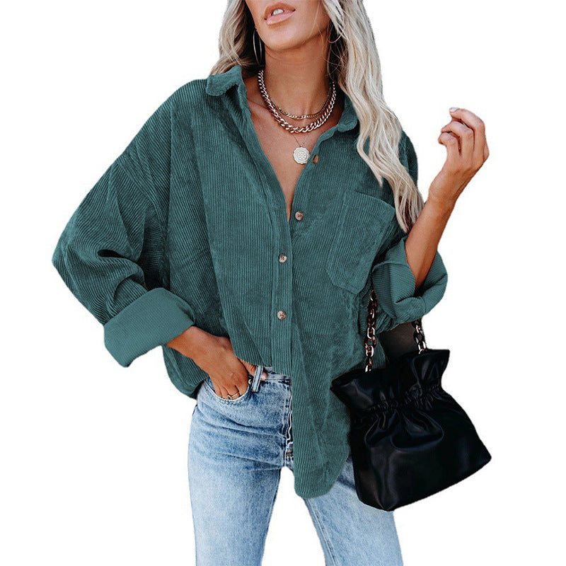 Reina - Oversized Κοτλέ Πουκάμισο με Κουμπιά σε Χαλαρή Γραμμή (Oversized Loose Corduroy Button-Up Shirt)