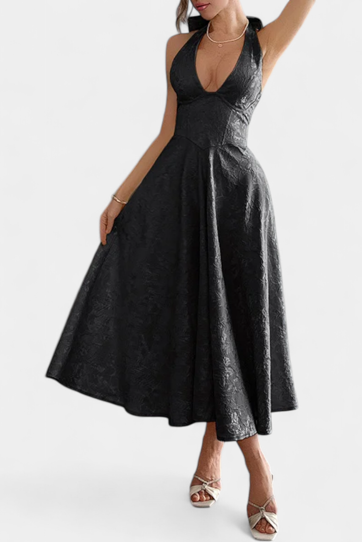 Gilda Φόρεμα Jacquard Midi με Ανοιχτή Πλάτη και Ψηλή Μέση