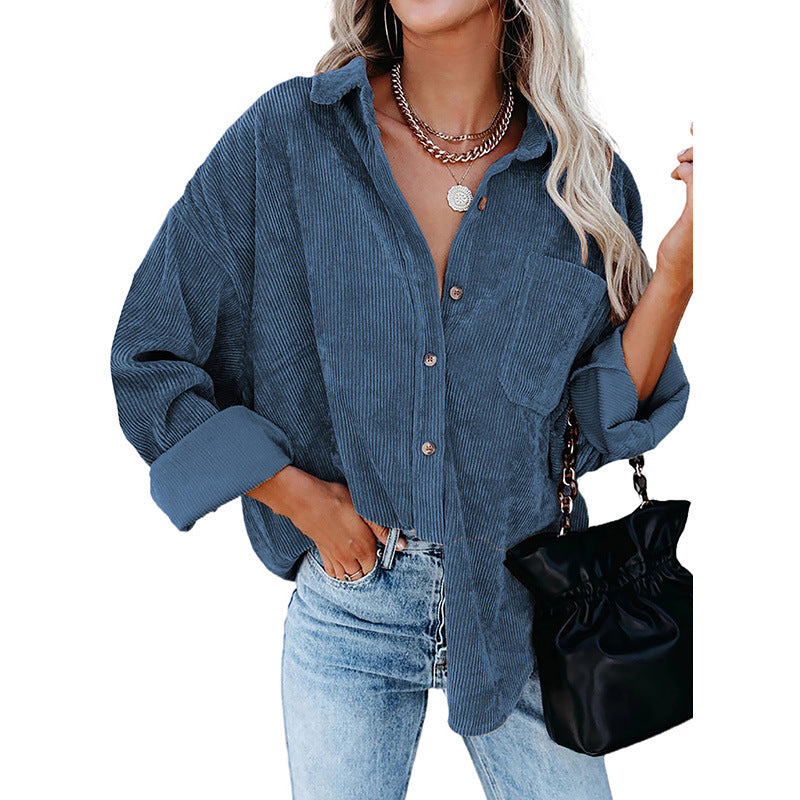 Reina - Oversized Κοτλέ Πουκάμισο με Κουμπιά σε Χαλαρή Γραμμή (Oversized Loose Corduroy Button-Up Shirt)